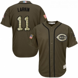 Youth Majestic Cincinnati Reds 11 Barry Larkin Replica Green Salute to Service MLB Jersey