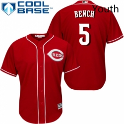 Youth Majestic Cincinnati Reds 5 Johnny Bench Replica Red Alternate Cool Base MLB Jersey