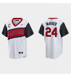 Men Cleveland Indians 24 Triston McKenzie Men Nike White 2021 Little League Class Game MLB Jersey