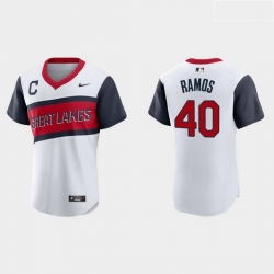 Men Cleveland Indians 40 Wilson Ramos Men Nike White 2021 Little League Class Authentic MLB Jersey