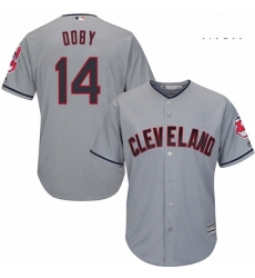 Mens Majestic Cleveland Indians 14 Larry Doby Replica Grey Road Cool Base MLB Jersey