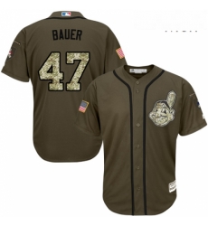 Mens Majestic Cleveland Indians 47 Trevor Bauer Authentic Green Salute to Service MLB Jersey