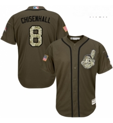 Mens Majestic Cleveland Indians 8 Lonnie Chisenhall Replica Green Salute to Service MLB Jersey