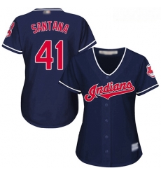 Indians #41 Carlos Santana Navy Blue Alternate Women Stitched Baseball Jersey