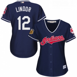 Womens Majestic Cleveland Indians 12 Francisco Lindor Authentic Navy Blue 2017 Spring Training Cool Base MLB Jersey