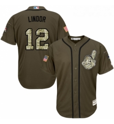 Youth Majestic Cleveland Indians 12 Francisco Lindor Replica Green Salute to Service MLB Jersey