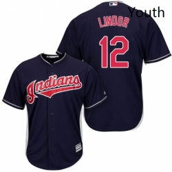 Youth Majestic Cleveland Indians 12 Francisco Lindor Replica Navy Blue Alternate 1 Cool Base MLB Jersey