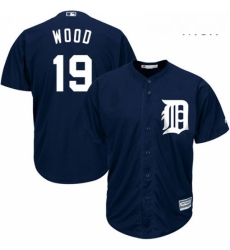 Mens Majestic Detroit Tigers 19 Travis Wood Replica Navy Blue Alternate Cool Base MLB Jersey 