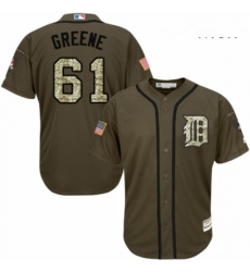 Mens Majestic Detroit Tigers 61 Shane Greene Authentic Green Salute to Service MLB Jersey 