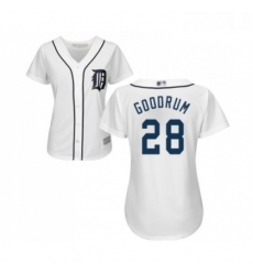 Womens Detroit Tigers 28 Niko Goodrum Replica White Home Cool Base Baseball Jersey 