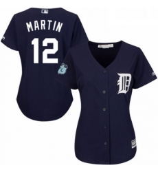 Womens Majestic Detroit Tigers 12 Leonys Martin Replica Navy Blue Alternate Cool Base MLB Jersey 