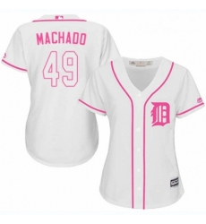 Womens Majestic Detroit Tigers 49 Dixon Machado Authentic White Fashion Cool Base MLB Jersey 