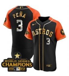 Men Houston Astros 3 Jeremy Pe F1a 2023 Black Gold V2 Alternate Flex Base Stitched Baseball Jersey