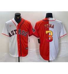 Men Houston Astros 3 Jeremy Pena White Orange Split With Patch Cool Base Stitched Baseball Jersey