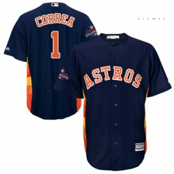 Mens Majestic Houston Astros 1 Carlos Correa Replica Navy Blue Alternate 2017 World Series Champions Cool Base MLB Jersey