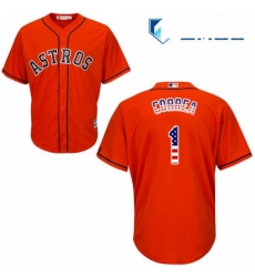 Mens Majestic Houston Astros 1 Carlos Correa Replica Orange USA Flag Fashion MLB Jersey