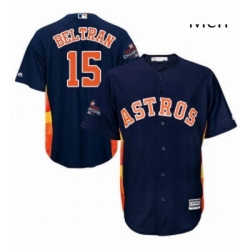 Mens Majestic Houston Astros 15 Carlos Beltran Replica Navy Blue Alternate 2017 World Series Champions Cool Base MLB Jersey