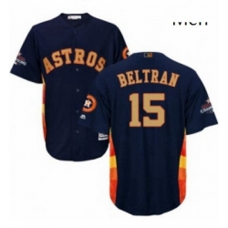 Mens Majestic Houston Astros 15 Carlos Beltran Replica Navy Blue Alternate 2018 Gold Program Cool Base MLB Jersey