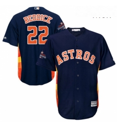 Mens Majestic Houston Astros 22 Josh Reddick Replica Navy Blue Alternate 2017 World Series Champions Cool Base MLB Jersey