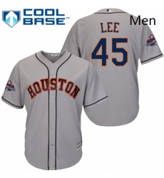 Mens Majestic Houston Astros 45 Carlos Lee Replica Grey Road 2017 World Series Champions Cool Base MLB Jersey