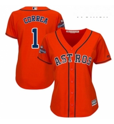 Womens Majestic Houston Astros 1 Carlos Correa Authentic Orange Alternate 2017 World Series Champions Cool Base MLB Jersey