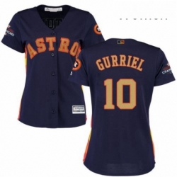 Womens Majestic Houston Astros 10 Yuli Gurriel Authentic Navy Blue Alternate 2018 Gold Program Cool Base MLB Jersey 