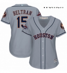 Womens Majestic Houston Astros 15 Carlos Beltran Replica Grey Road 2017 World Series Champions Cool Base MLB Jersey