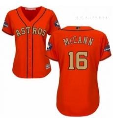 Womens Majestic Houston Astros 16 Brian McCann Authentic Orange Alternate 2018 Gold Program Cool Base MLB Jersey