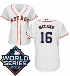 Womens Majestic Houston Astros 16 Brian McCann White Home Cool Base Sitched 2019 World Series Patch Jersey