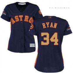 Womens Majestic Houston Astros 34 Nolan Ryan Authentic Navy Blue Alternate 2018 Gold Program Cool Base MLB Jersey