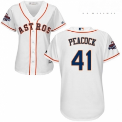 Womens Majestic Houston Astros 41 Brad Peacock Replica White Home 2017 World Series Champions Cool Base MLB Jersey 