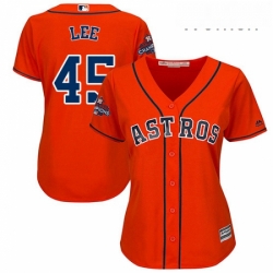 Womens Majestic Houston Astros 45 Carlos Lee Replica Orange Alternate 2017 World Series Champions Cool Base MLB Jersey