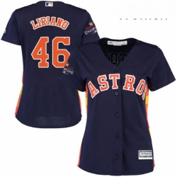 Womens Majestic Houston Astros 46 Francisco Liriano Replica Navy Blue Alternate 2017 World Series Champions Cool Base MLB Jersey 