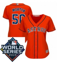 Womens Majestic Houston Astros 50 Charlie Morton Orange Alternate Cool Base Sitched 2019 World Series Patch jersey