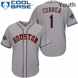 Youth Majestic Houston Astros 1 Carlos Correa Authentic Grey Road 2017 World Series Champions Cool Base MLB Jersey