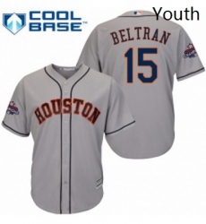 Youth Majestic Houston Astros 15 Carlos Beltran Replica Grey Road 2017 World Series Champions Cool Base MLB Jersey