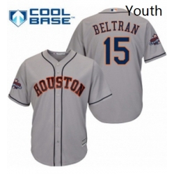 Youth Majestic Houston Astros 15 Carlos Beltran Replica Grey Road 2017 World Series Champions Cool Base MLB Jersey