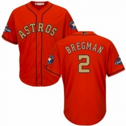 Youth Majestic Houston Astros 2 Alex Bregman Authentic Orange Alternate 2018 Gold Program Cool Base MLB Jersey