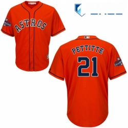 Youth Majestic Houston Astros 21 Andy Pettitte Authentic Orange Alternate 2017 World Series Champions Cool Base MLB Jersey