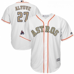 Youth Majestic Houston Astros 27 Jose Altuve Authentic White 2018 Gold Program Cool Base MLB Jersey