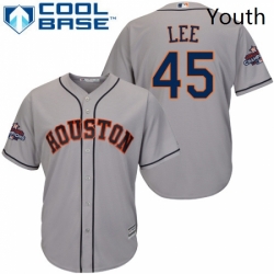 Youth Majestic Houston Astros 45 Carlos Lee Authentic Grey Road 2017 World Series Champions Cool Base MLB Jersey