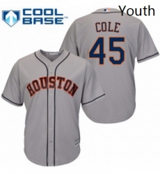 Youth Majestic Houston Astros 45 Gerrit Cole Authentic Grey Road Cool Base MLB Jersey 