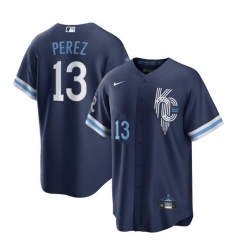 Men Kansas City Royals 13 Salvador Perez 2022 Navy City Connect Cool Base Stitched Jerse