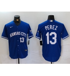 Men Kansas City Royals 13 Salvador Perez Royal Cool Base Stitched Jersey 2