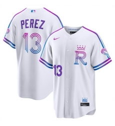 Men Kansas City Royals  13 Salvador Perez White 2026 City Connect Stadium Stitched Baseball Jersey