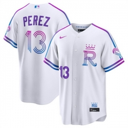 Men Kansas City Royals  13 Salvador Perez White 2026 City Connect Stadium Stitched Baseball Jersey
