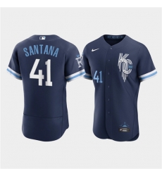 Men Kansas City Royals 41 Carlos Santana 2022 Navy City Connect Flex Base Stitched MLB jersey