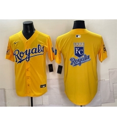 Men Kansas City Royals Team Big Logo Gold Sluggerrr Patch Vapor Limited Stitched Baseball Jersey 001