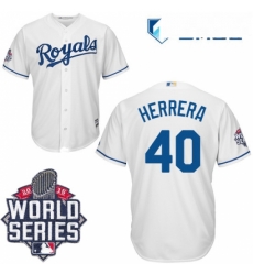 Mens Majestic Kansas City Royals 40 Kelvin Herrera Authentic White Home Cool Base 2015 World Series Patch MLB Jersey