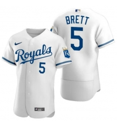 Men's Nike George Brett #5 Light Blue Kansas City Royals Flex Base White Jersey